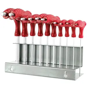 SPARES2GO 20 Piece T Handle Imperial SAE + Metric Hex Allen Key CR-V Screwdriver Set + Stand