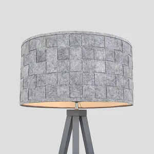 ValueLights Barbro Modern Grey Wood Tripod Floor Lamp with Grey Felt Drum Shade - Includes 6w LED Bulb 3000K Warm White