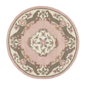 Pink Traditional Wool Rug, 25mm Thickness Floral Handmade Rug, Pink Rug for Living Room, & Dining Room-60cm X 120cm