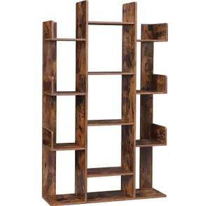 VASAGLE Storage Rack, Shelf, Tree Bookcase, Shelving Unit, 13 Shelves, with Rounded Corners, Rustic Brown