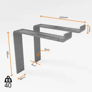 4 Pcs Heavy Duty Shelf Brackets Industrial Steel for Wall Mounted DIY Floating Shelving(Raw Steel, 255mm Down)