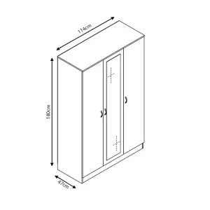 3 Door Triple Mirrored Wardrobe Grey Gloss Scratch Resistant Bedroom Furniture