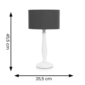 ValueLights Victoria Traditional White Wood Candlestick Table Lamp with Charcoal Drum Shade