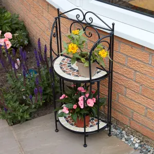 Home Source Sunflower Mosaic 2 Tier Garden Planter Metal Stand Black