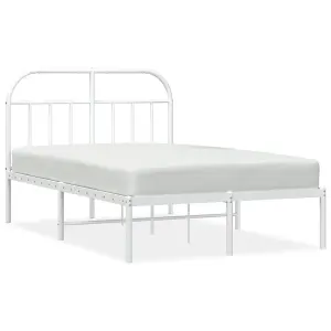 Berkfield Metal Bed Frame with Headboard White 135x190 cm