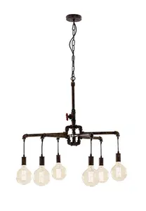 Luminosa AMARCORD Industrial 6 Light Pendant Ceiling Light Rust 71x58cm