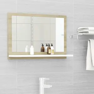 Dorlene Framed Wall Mounted Bathroom Mirror White And Sonoma Oak / 60 cm