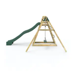 Rebo Children's Wooden Pyramid Activity Frame with Swings and 10ft Kids Water Slide - Angel