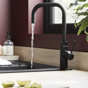 GoodHome Argania Black Graphite effect Kitchen Side lever Tap