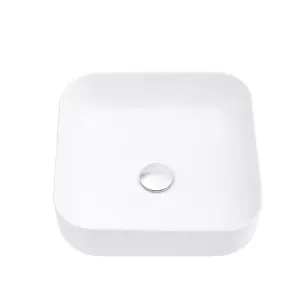 Square Rounded Corners White Ceramic Countertop Basin Bathroom Sink W 390 mm