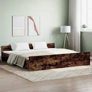 Berkfield Bed Frame with Headboard with Footboard Smoked Oak 180x200 cm