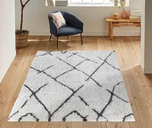 Moroccan Berber Shaggy Rugs Living Room Scandi Dark Cream 60x220 cm