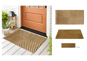 A.Unique Home 15mm Natural Coir Doormat with Printed Pattern 40cm x 80cm - Non-Slip PVC Backed - EMBOSSED STRIPES MAT