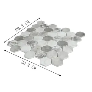 Manon Grey Matt Glass effect Hexagon Palm Leaf Recycled glass Mosaic tile sheet, (L)298mm (W)302mm