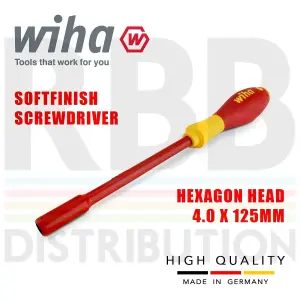 Wiha Hex Driver Screwdriver  1000v VDE Electrician 4mm Hex SoftFinish Grip 00853