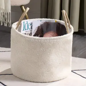 Storage Basket Handles Teddy Boucle Fleece Hamper Home Laundry Clothes Organiser