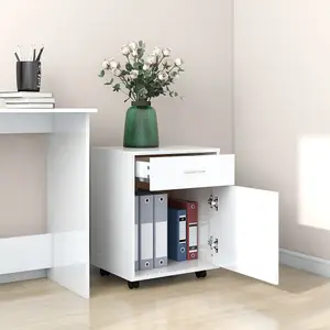 Berkfield Rolling Cabinet High Gloss White 45x38x54 cm Engineered Wood