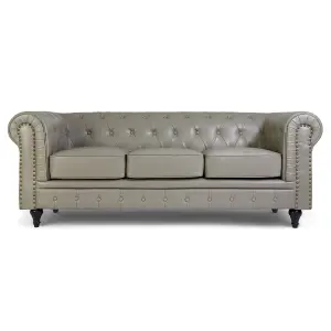 Faux Leather Chesterfield Sofa Suite - Grey