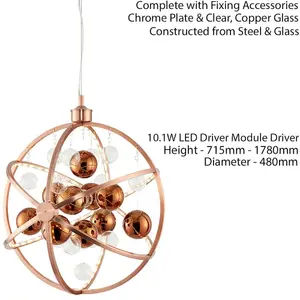 LED Ceiling Pendant Light 10.1W Warm White Copper 480mm Round Feature Lamp Shade