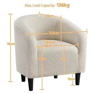 Yaheetech Ivory Boucle Club Chair Accent Barrel Chair Upholstered Arm Chair