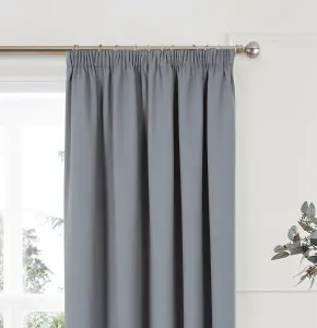 Home Curtains Woven Blockout 65w" x 90d" (165x229cm) Grey Pencil Pleat Curtains (PAIR)