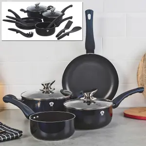 BLAUMANN 12Pcs Aquamarine Colour Cookware Frying Pots Saucepan Casserole Soft Touch & Tool Set