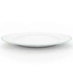 Set of 4 Durable White Ceramic Dinner Plates with Elegant Green Rim