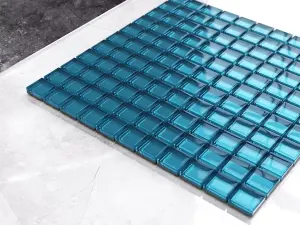 Glass mosaic on mesh for bathroom or kitchen 300mm x 300mm - Blue metal