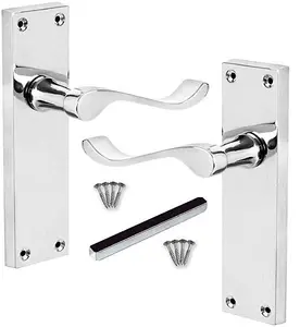 6 Set of Victorian Scroll Latch Door Handles Polished Chrome with Ball Bearing Hinges & Latches Pack Sets 150 x 40mm