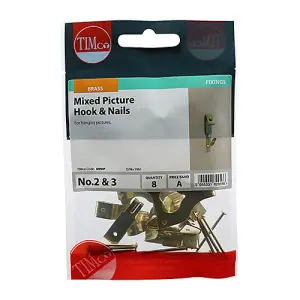 Timco - Mixed Picture Hanging Hooks - Electro Brass (Size Mixed - 8 Pieces)