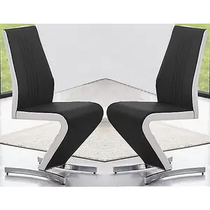 Gia Black And White Faux Leather Dining Chairs In Pair