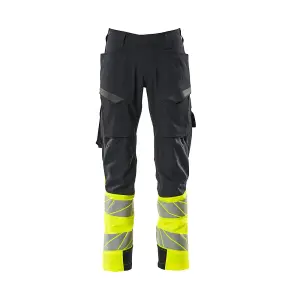 Mascot Accelerate Safe Ultimate Stretch Trousers with Thigh Pockets - Dark Navy/Hi-Vis Yellow   (40.5) (Leg Length - Regular)