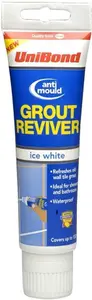 Unibond White Grout Reviver Pack With Sponge Applicator , Waterproof Anti-Mould Tile Grout Whitener For Bathrooms And Kitchens, 1X125ml