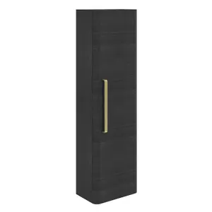 Emery Wall Hung Textured Black Tall Bathroom Cabinet with Gold Bar Handle (H)120cm (W)35cm