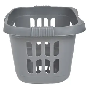 2 x Silver Plastic Laundry Baskets For Washing Clothes & Laundry