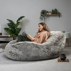 icon Kenai Faux Fur Bean Bag Lounger Arctic Wolf Grey Giant Bean Bag Chair