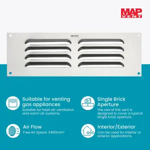 Metal Louvre Air Vent Cover, Suitable for Venting Gas Appliances Internal External Wall, for Openings 9 x 3" (229 x 76mm), Silver