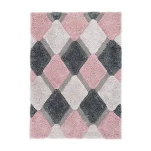 Origins 3D Geo Shaggy Rug Blush 80 X 150