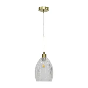 First Choice Lighting Set of 2 Birch Clear Fluted Glass with Satin Brass Pendant Fittings