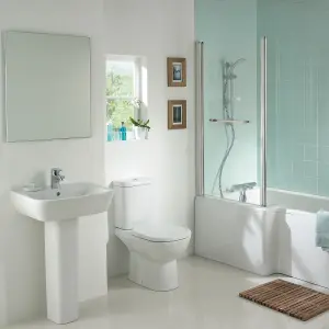 Ideal Standard Tempo Straight 1 panel Clear glass Bright Silver effect frame Bath screen, (W) 830mm (H) 1405mm