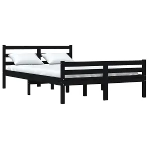 Berkfield Bed Frame Black Solid Wood 135x190 cm Double