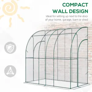 Outsunny 214 x 118 x 212cm Walk-In Lean to Wall Tunnel PVC Greenhouse with Doors