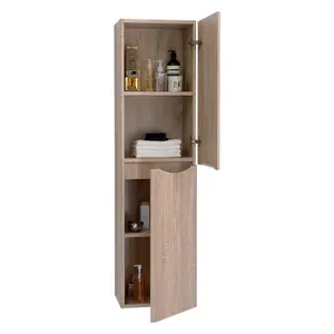 Eden Wall Mounted Tall Storage Unit in Light Oak (Right Hand)