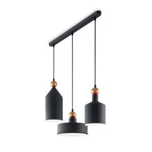 Luminosa Triade 3 Light Cluster Ceiling Pendant Black