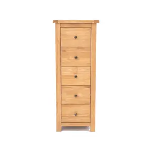 Lugo 5 Drawer Narrow Chest of Drawers Brass Knob