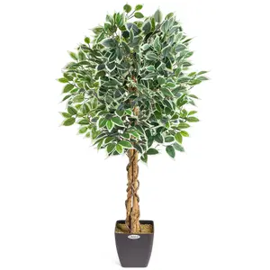 Artificial Variegated Ficus Tree Realistic Faux House Plant in Pot 4ft