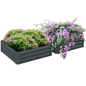 Outsunny Set of 2 Raised Garden Bed Galvanised Planter Box Easy Setup Dark Grey