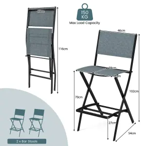 Costway Set of 2 Outdoor Bar Chair Folding Bar Height Stool with Metal Frame & Footrest