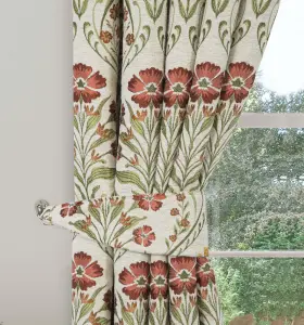 Home Curtains Vermont Chenille Floral Tapestry Fully Lined 90w x 90d" (229x229cm) Terracotta Pencil Pleat Curtains (PAIR)