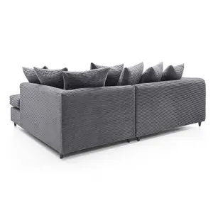 Jumbo Grey Cord Right Facing Corner Sofa for Living Room with Thick Luxury Deep Filled Cushioning